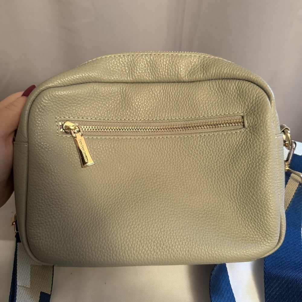 Pom Pom London Original Leather Crossbody Bag Purse Charm Light Gray NWOT - Picture 7 of 16